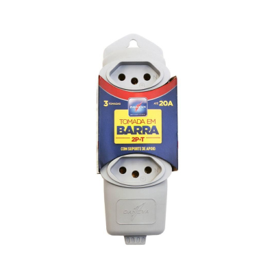 Tomada Barra 3tomadas 2p+T 20a Cinza Daneva - Ref.DN1727