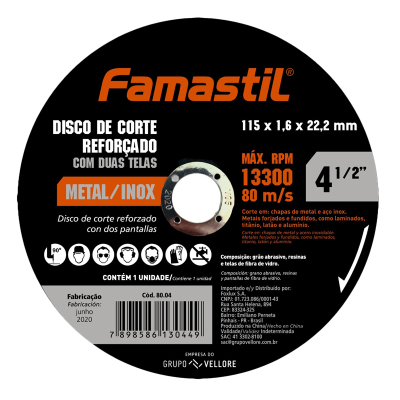 Disco De Corte Metal 4.1/2” Famastil - Ref.80.02