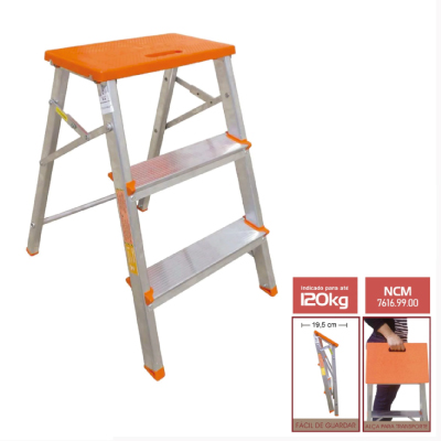 Banco Escada Alumínio 3 Degraus Botafogo - Ref.ESC0071