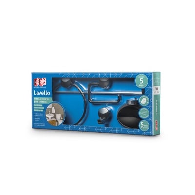 Kit Acessórios para Banheiro Lavello Preto/Cromado 5peças Herc - Ref.4092