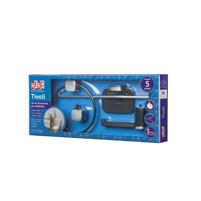 Kit Acessórios para Banheiro Tivoli Preto/Cromado 5peças Herc - Ref.5042