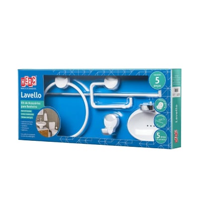 Kit Acessórios para Banheiro Lavello Branco/Cromado 5peças Herc - Ref.4091