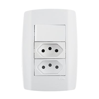 Interruptor Embutir 1Tecla+2Tomadas Slim 10a Branca Ilumi - Ref.80203