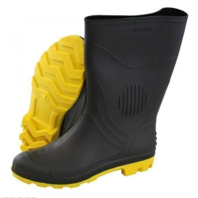 Bota Pvc Cano Médio Preta Solado Amarelo S/ Forro 38 Pega Forte - Ref.323055840380