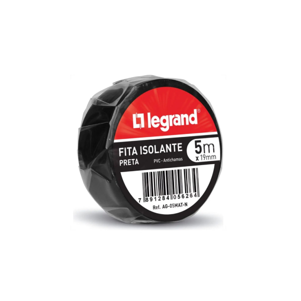 Fita Isolante Antichama 05m X 19mm Preta Legrand - Ref.AG-05MAT-N