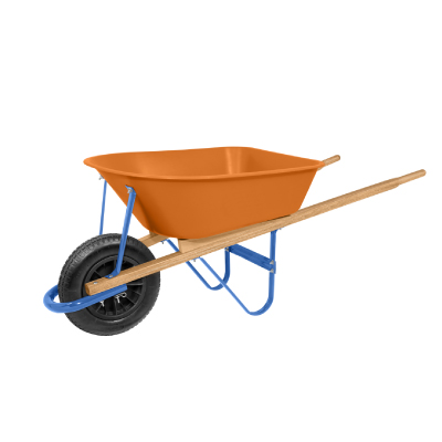 Carro De Mão Caçamba Plástica Laranja 55l Braço Madeira Pneu Com Câmara Tramontina - Ref.77717421