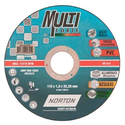 Disco Corte Multicorte 4.1/2”X1,0mmx7/8” Norton - Ref.000000066252846280