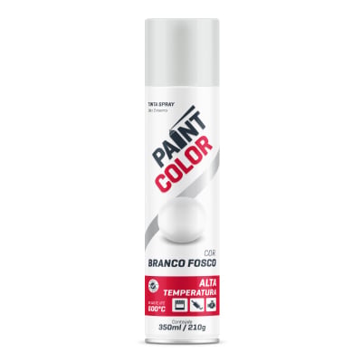 Tinta Spray Alta Temperatura Branco Fosco 350ml Paintcolor - Ref.5510123/5510035