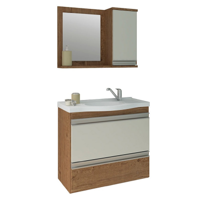 Gabinete Mdf para Banheiro Grecia Amendoa/Off White Mgm - Ref.882.34
