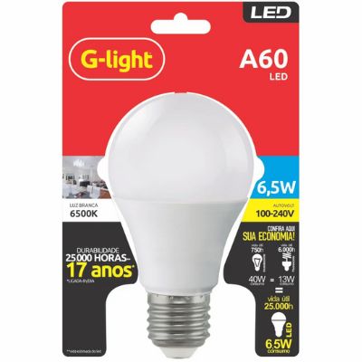 Lampada Led A60 6,5w Luz Amarela Bivolt G-Light - Ref.185.04.0803