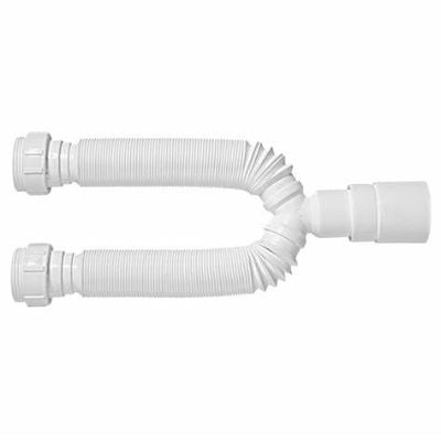 Sifão Sanfonado Duplo com Adaptador Universal Branco Herc - Ref.2604