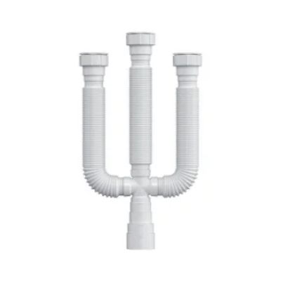 Sifão Sanfonado Triplo C/ Adaptador Universal Branco Herc - Ref.2605