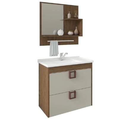 Gabinete Mdf P/ Banheiro Lirio Amendoa/Off White Mgm - Ref.9941.34