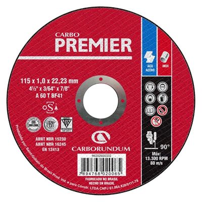Disco Corte Aço Inox 4,1/2”X3,00mmx7/8” Premier Carborundum - Ref.000000066252842957