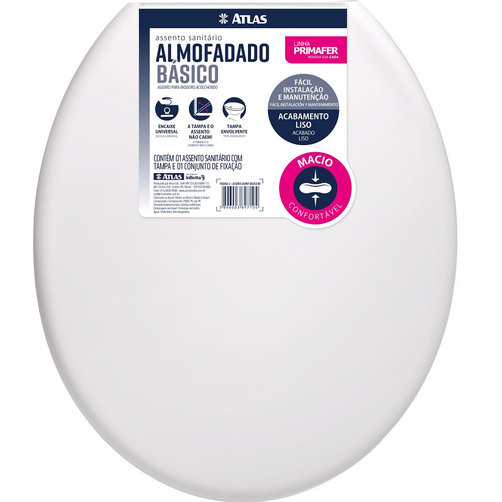 Assento Sanitário Almofadado Básico Branco Atlas - Ref.PR2060-2