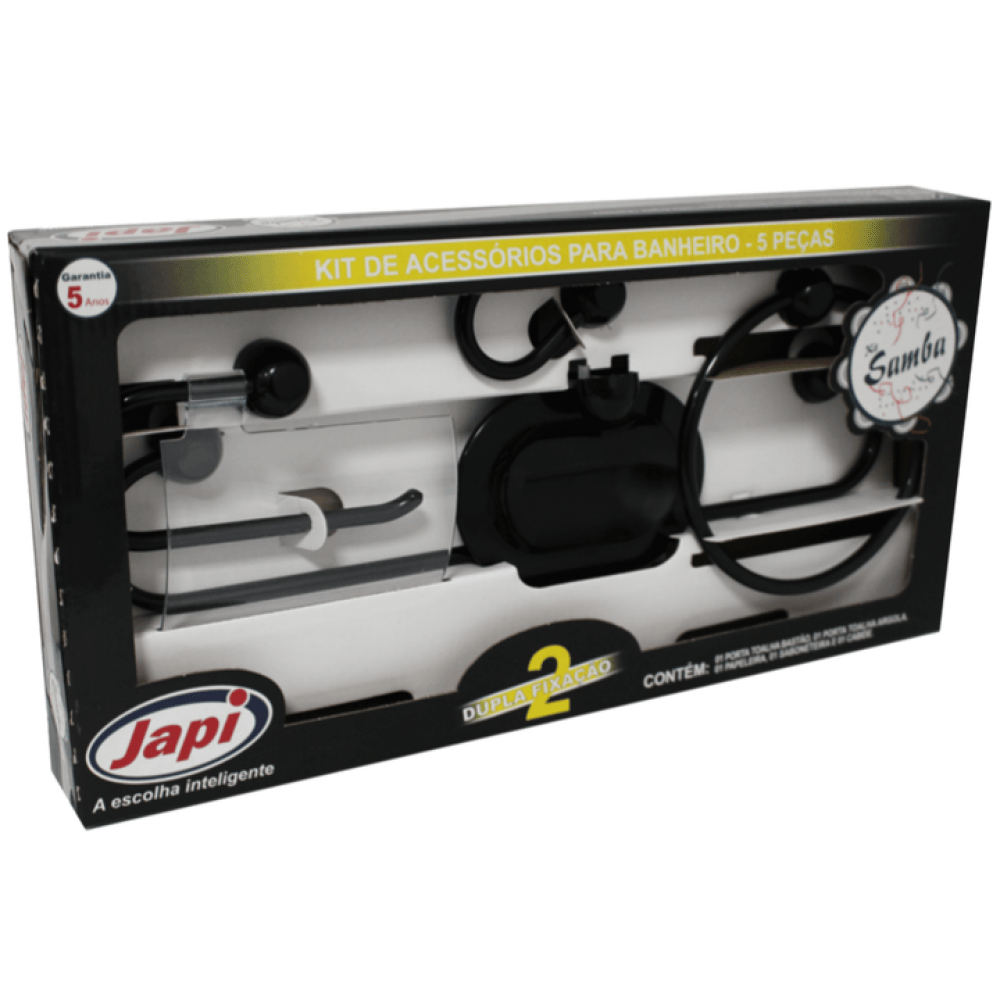 Kit Acessórios P/Banheiro Preto 5peças Samba Japi - Ref.JKSK