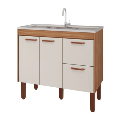 Gabinete Mdf P/Pia 94cm Slim Freijo/Off White Mgm - Ref.23534.56