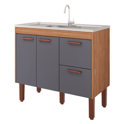 Gabinete Mdf P/Pia 94cm Slim Freijo/Titanium Mgm - Ref.23534.57