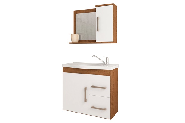 Gabinete Mdf Para Banheiro Vix Amendoa/Branco Mgm - Ref.884.33