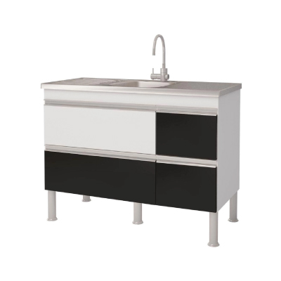 Gabinete Mdf P/Pia 1,14 Prisma Branco/Preto Mgm - Ref.889.10