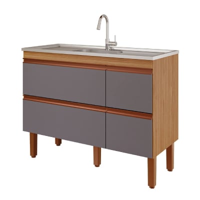 Gabinete Mdf para Pia 1,14 Prisma Freijo/Titanium Mgm - Ref.889.57