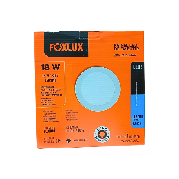 Painel Led Redondo Embutir 18w 6500k Foxlux - Ref.LED90.42