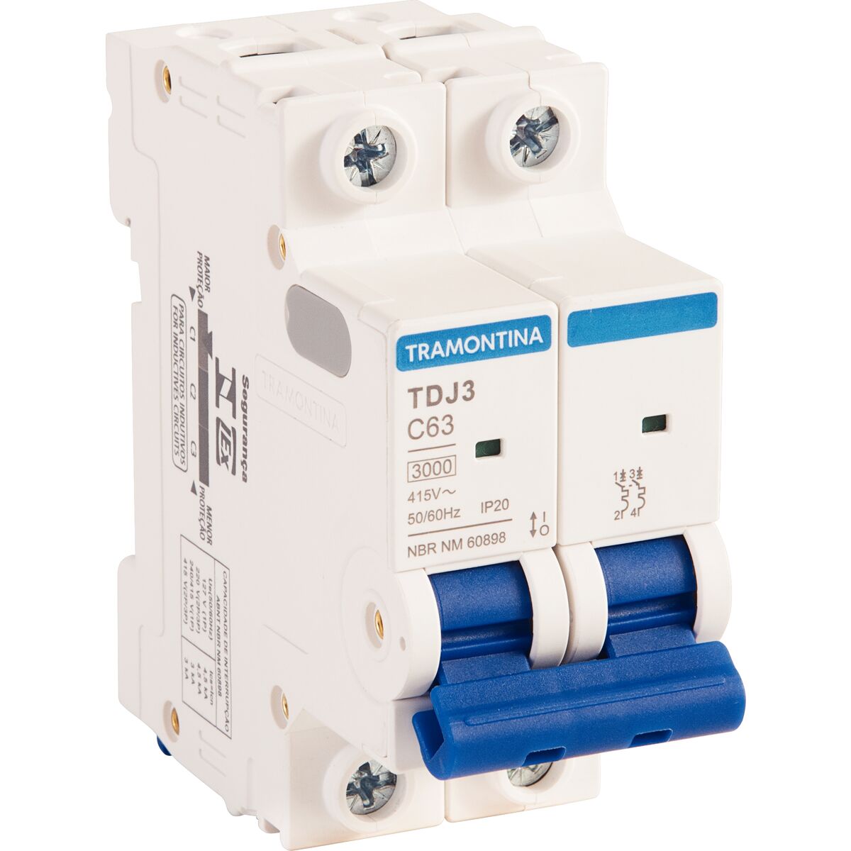 Disjuntor Din Bipolar 63a 3ka Curva C Tramontina - Ref.58012111