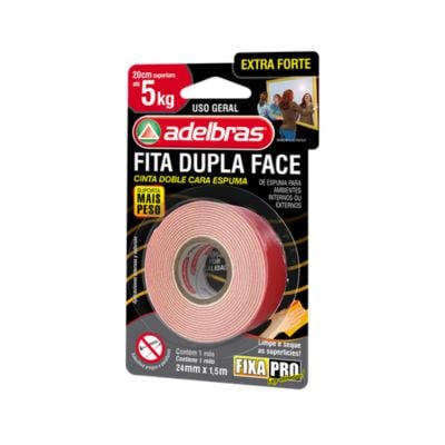 Fita Dupla Face 24mmx1,5m Extra Forte Adelbras - Ref.816000015