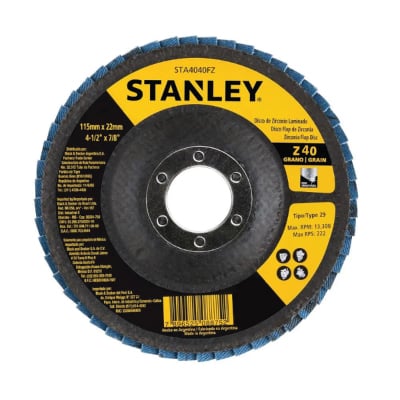 Disco Flap Fibra Con 4-1/2” X 7/8” Z40 Stanley - Ref.STA4040FZ-BR