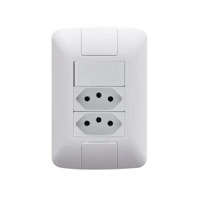 Interruptor Embutir 1 Tecla+2 Tomadas 10a Aria Branca Tramontina - Ref.57241087