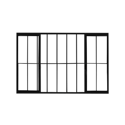 Janela Alumínio Preta Correr com Grade 80x80 2 Folhas Vidro Liso Quality - Ref.HOP003009