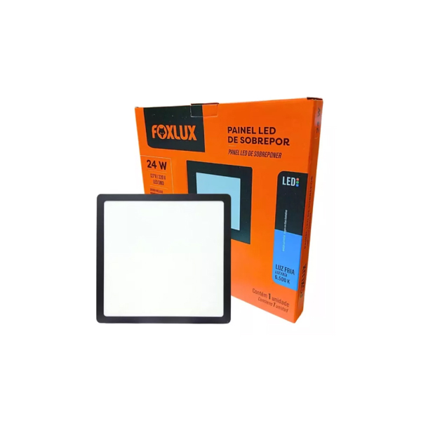 Painel Led Quadrado Sobrepor 24w Preto 6500k Foxlux - Ref.LED90.251