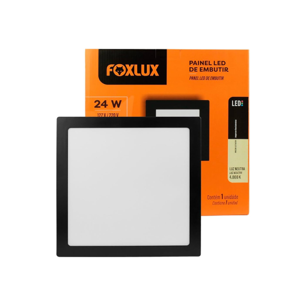 Painel Led Quadrado Embutir 24w Preto 4000k Foxlux - Ref.LED90.209