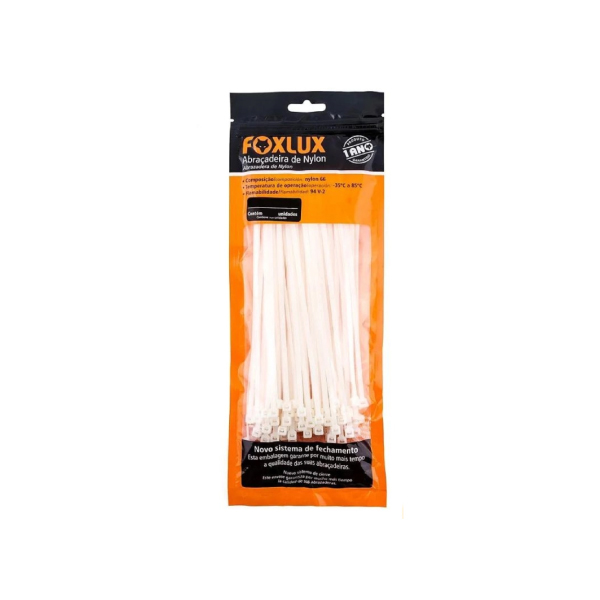 Abracadeira Nylon 280x4,8mm Branca C/100 Foxlux - Ref.18.08