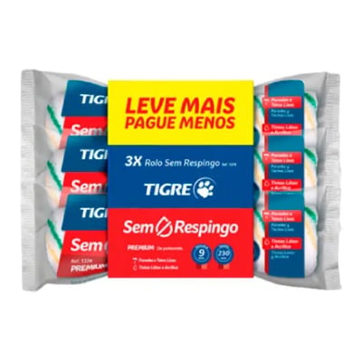 Kit Rolo Lã 23cm Sintética Antirrespingo Econômico com 3 1376 Tigre - Ref.61376000