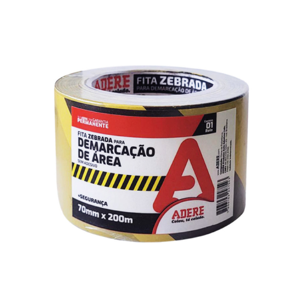 Fita Demarcação Área 70mmx200m Preta/Amarela Adere - Ref.31368007097