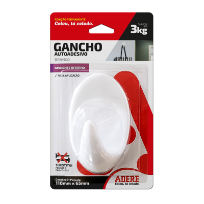 Gancho Autoadesivo Grande Branco com 1 Adere - Ref.61801180201