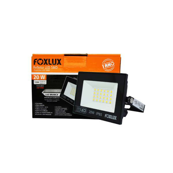 Refletor Led 20w 6500k Preto Bivolt Foxlux - Ref.LED38.20