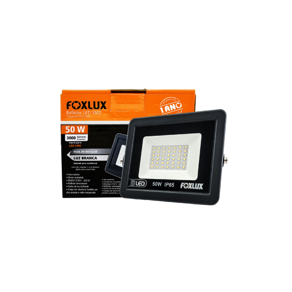 Refletor Led 50w 6500k Preto Bivolt Foxlux - Ref.LED38.22