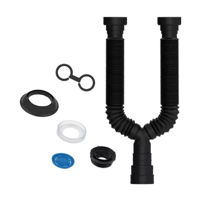 Sifão Sanfonado Duplo Universal Preto Blukit - Ref.030214-425