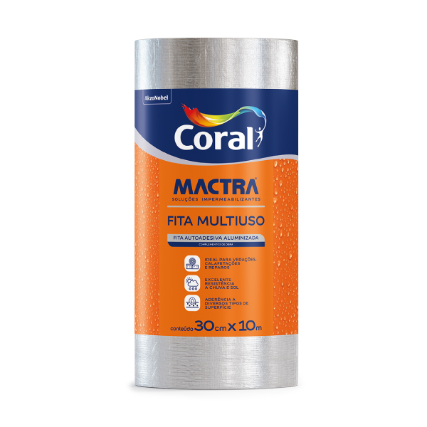 Fita Impermeabilizante Aluminio Multiuso 30cm 10m Coral Mactra - Ref.6440510