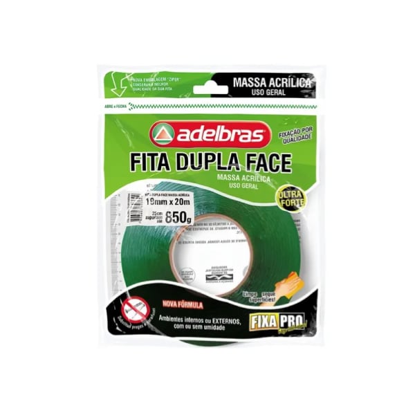 Fita Dupla Face 19mmx20m Acrílica Transparente Adelbras - Ref.0815000028