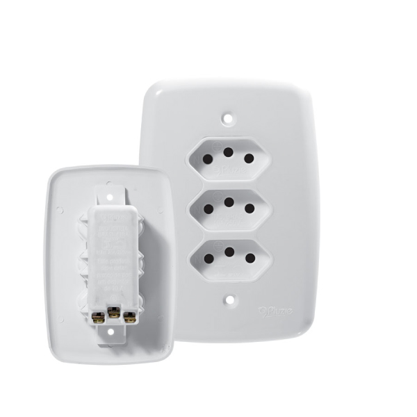 Tomada Embutir 10a Monobloco Tripla Facil Ideale Branca Pluzie - Ref.4201