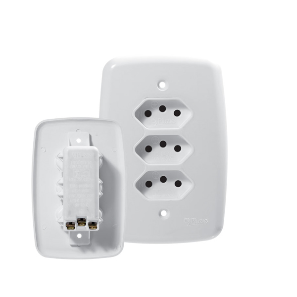 Tomada Embutir 20a Tripla Facil Ideale Branca Monobloco Pluzie - Ref.4203