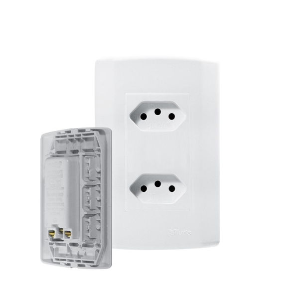 Tomada Embutir 20a Monobloco  Dupla Facil Modular Branca Pluzie - Ref.7250