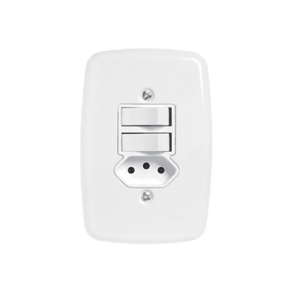 Interruptor Embutir 2teclas+Tomada 2p+T 20a Ideale Branca Pluzie - Ref.3220