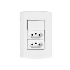INTERRUPTOR EMBUTIR 1TECLA+2TOMADAS 10A MODULAR BRANCA PLUZIE - Ref.7237