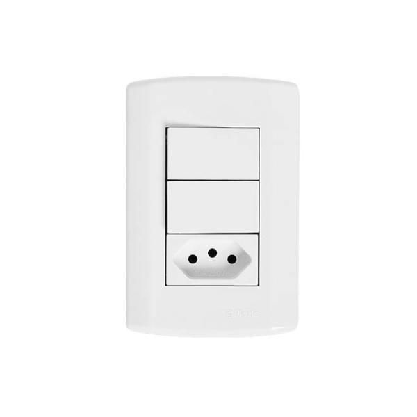 Interruptor Embutir 2teclas+Tomada 10a Modular Branca Pluzie - Ref.7221