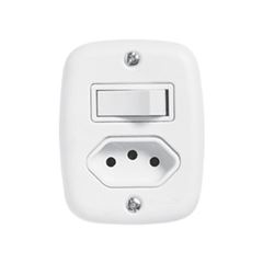INTERRUPTOR SOBREPOR PX 1TECLA+TOMADA 10A BRANCA PLUZIE-Ref.9015