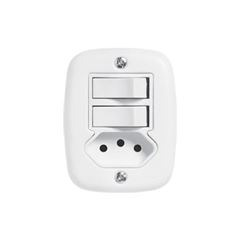 INTERRUPTOR SOBREPOR PX 2TECLAS+TOMADA 10A BRANCA PLUZIE-Ref.9019
